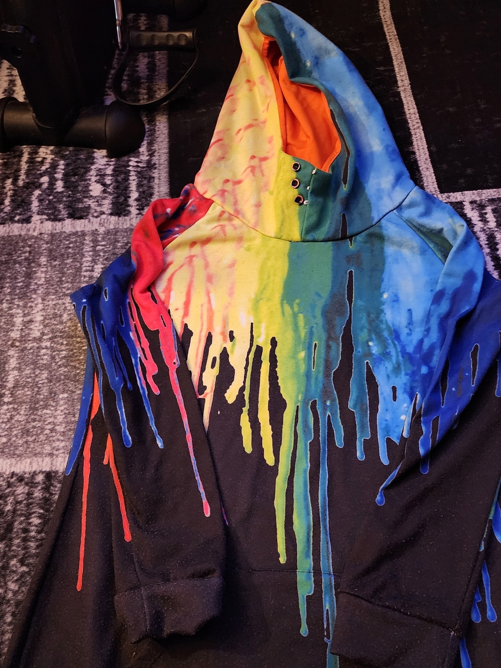 Black Hoodie with Rainbow Drip Print